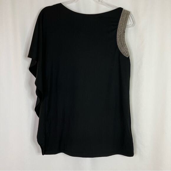 Anama | Black Draped Sleeve Top Gold Beaded Polyester Fancy Womens Medium - Picture 6 of 6